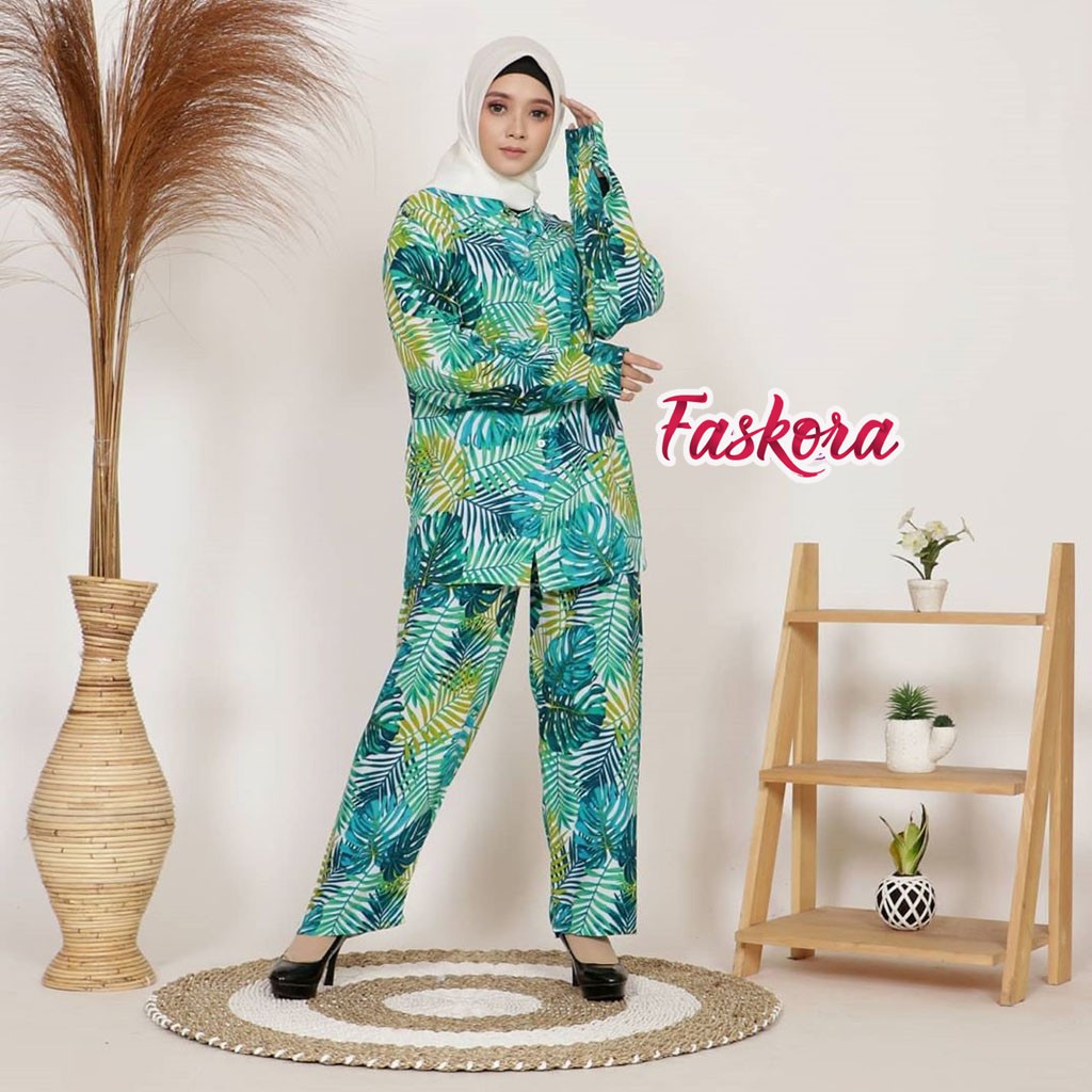 One Set Wanita Busui Panjang Daun Kelapa - Setelan Jumbo Rayon Wanita Kekinian - Pajamas Tiedye Set