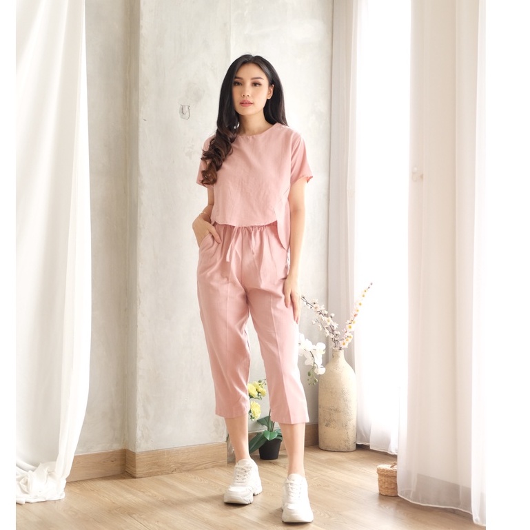 Paige Set - Baju Celana Setelan Wanita-Poudre pink