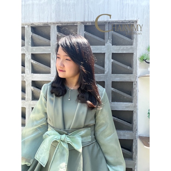 FULLSET GEISHA 70750 Dress + Outer + Obi Titanium Scuba dress muslim prewedding wisuda bridesmaid-Sage Green NEW