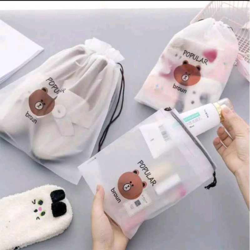 Travel Pouch tas anti air Serut Organizer Serbaguna Tas Makeup Kosmetik Motif Transparan Murah