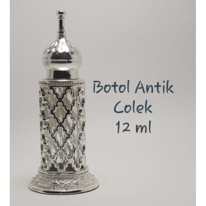 BOTOL ANTIK KUBAH SILVER 12 ML,BOTOL MEWAH SAUDI STICK KACA