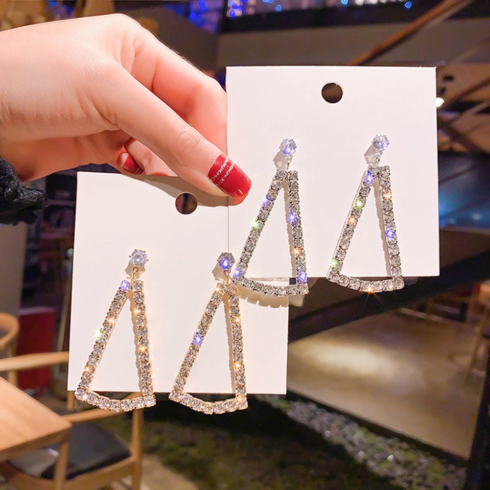 Hu Hu Hu Hu Hu Alat Bantu Pasang Kacamata♡ Anting Tusuk Gantung Desain Segitiga Hollow Hias Berlian Imitasi Untuk Wanita