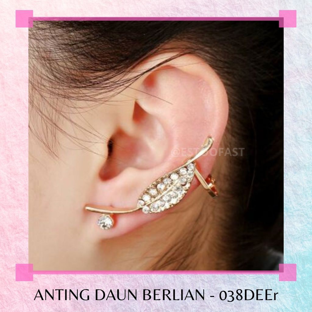 ANTING STUD IMPOR ANTING TINDIK DAUN PANJANG BERLIAN