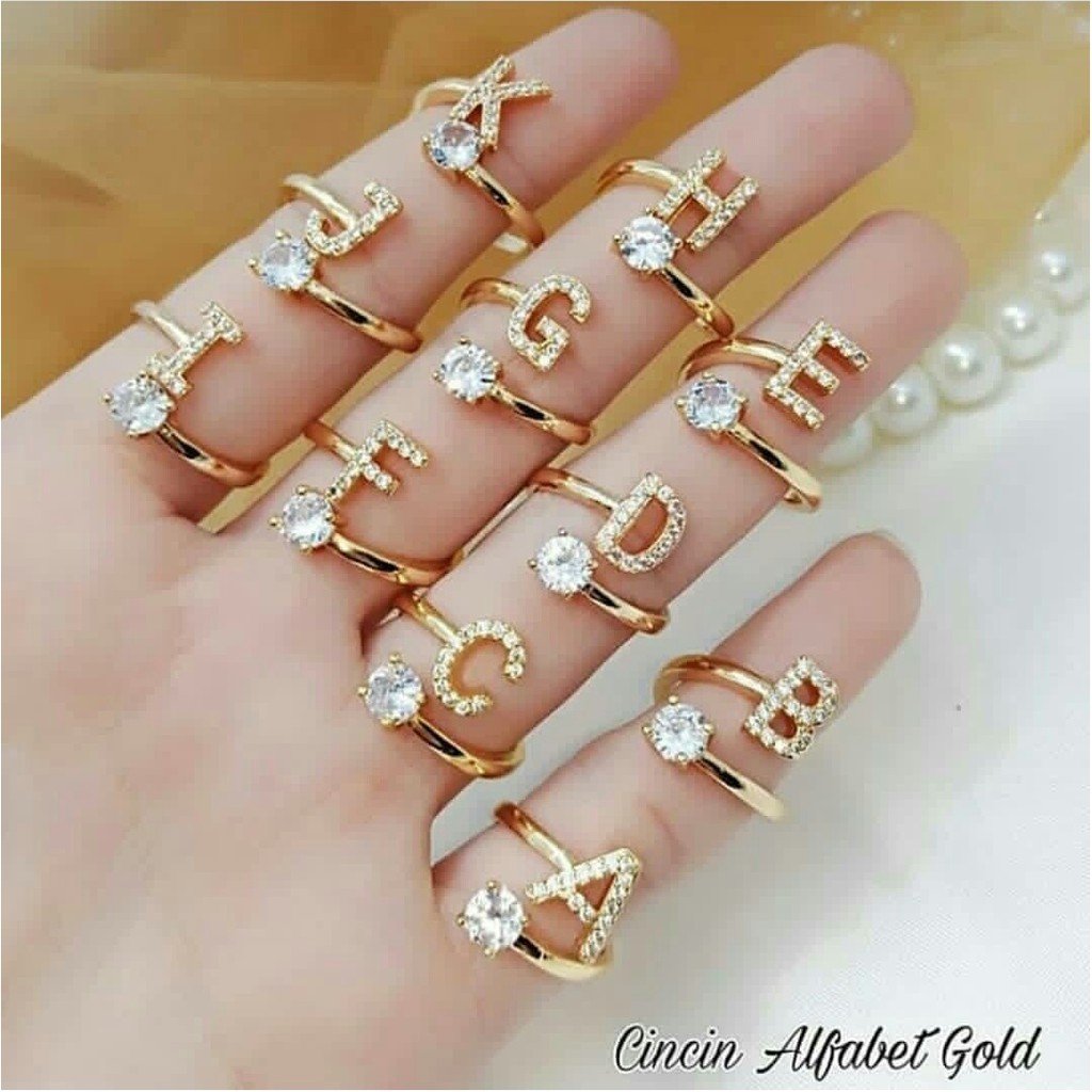 Cincin aesthetic - Fashion Cincin / Cincin huruf A-Z TERBARU KEKINIAN - cincin korea GOLD !!!