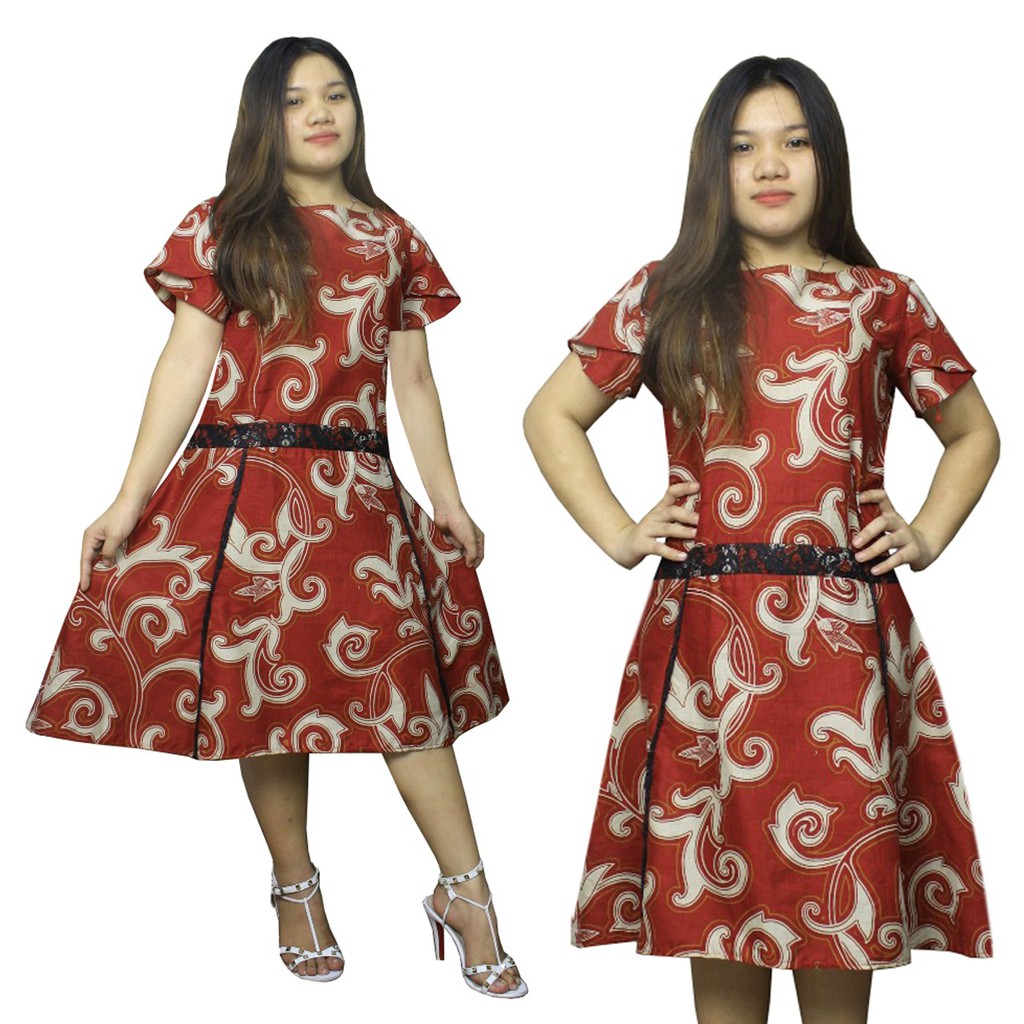 SB Collection Dress Midi Rosita Terusan Batik WanitaTersedia Hitam dan Merah