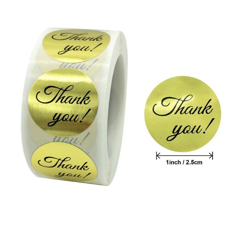 Stiker lebel motif bulat thank you / tempelan stiker tulisan thanks you isi 100 pcs-Gold