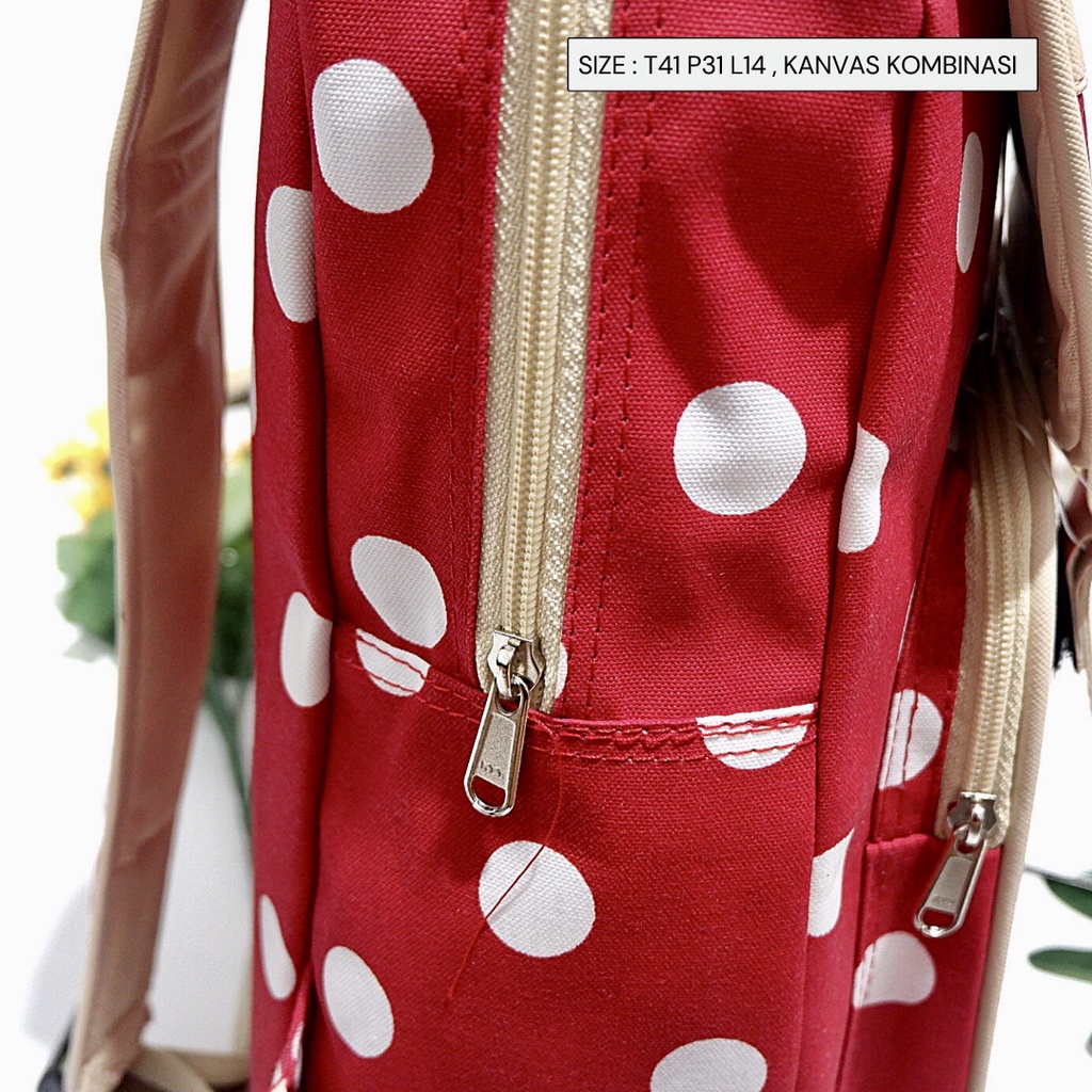 FLASH SALE - BISA COD - TAS WANITA CEWEK RANSEL TUTUP KANVAS VARIAN FASHION produk lokal Polkadot