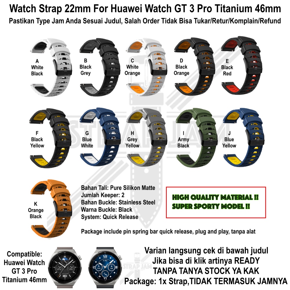 GTO Tali Jam Huawei Watch GT3 GT 3 Pro 46mm - Strap 22mm Rubber Silikon Sporty Olahraga