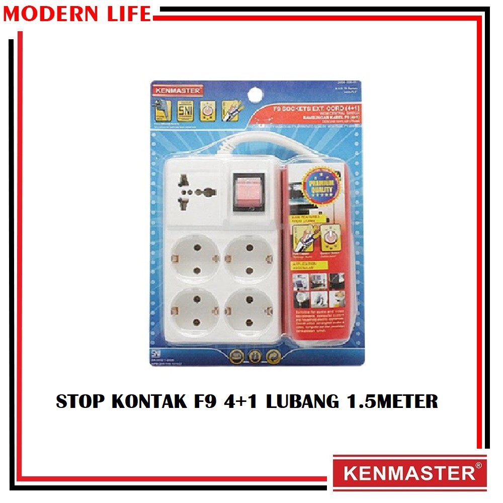 Stop Kontak F9 4+1 Lubang / Kenmaster Stop Kontak Listrik 1.5M Switch