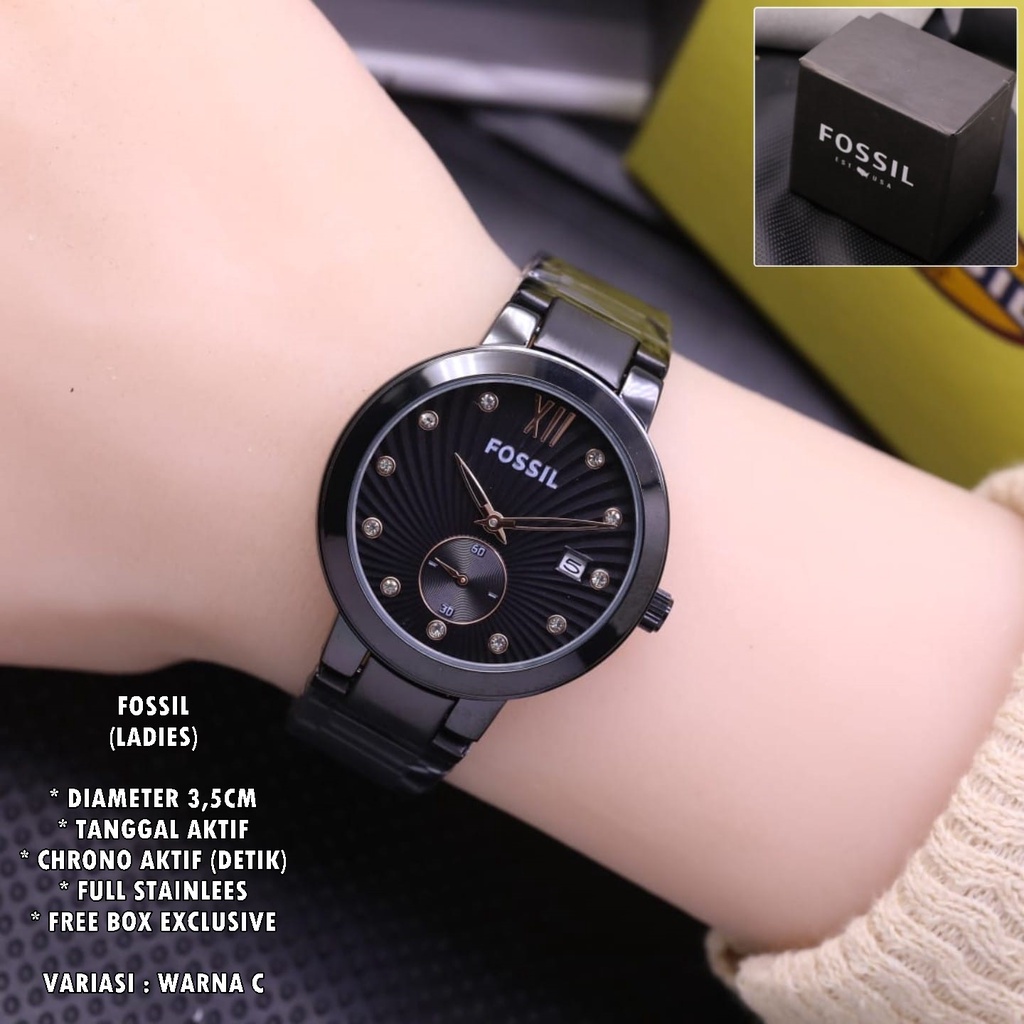 (BISA COD) JAM TANGAN WANITA FASHION RANTAI BODY BULAT TANGGAL &amp; CHRONO AKTIF