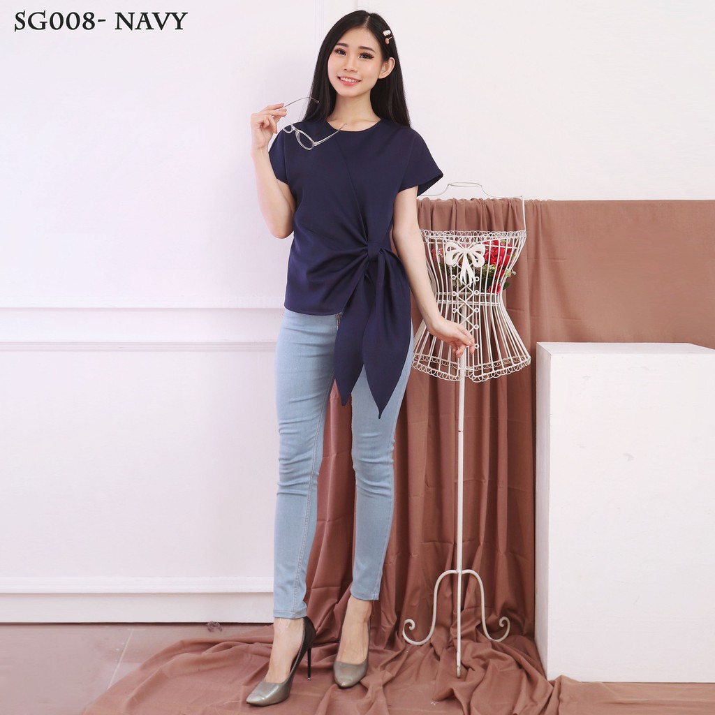 Baju wanita blouse wanita scuba merah maroon biru navy sg008 fashion trendy-3