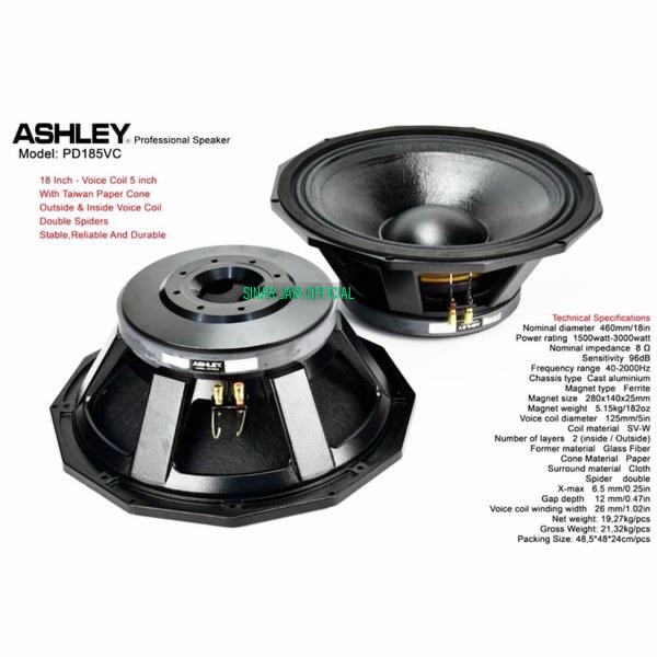 Speaker Component Ashley PD185VC / Ashley PD 185VC 18 Inch Original