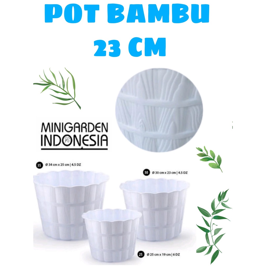 POT BAMBU PUTIH 23CM pot tanaman bunga hias motif bambu 23 cm pot bulat plastik