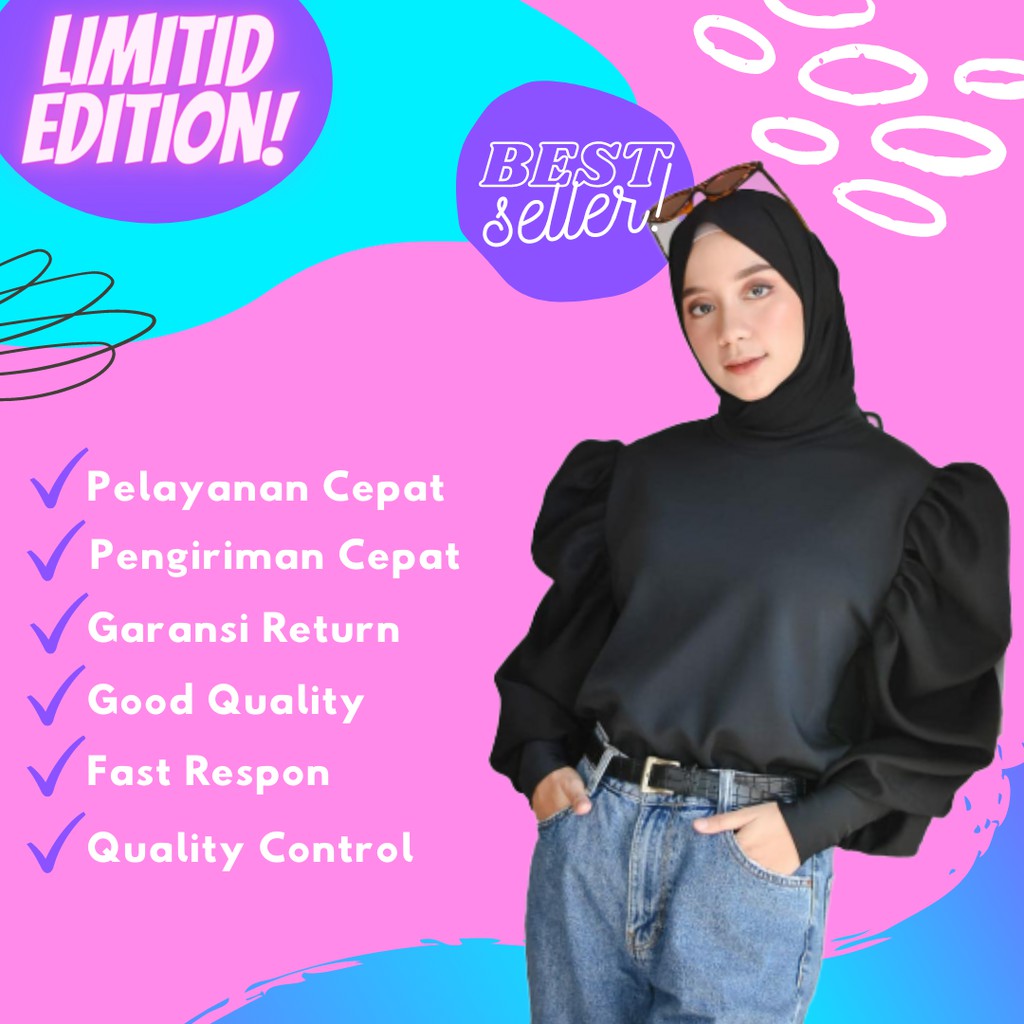 Baju Atasan Blouse Wanita Import Kekinian Lengan Panjang Balon Pakaian Bluse Wanita Blus Terbaru 24