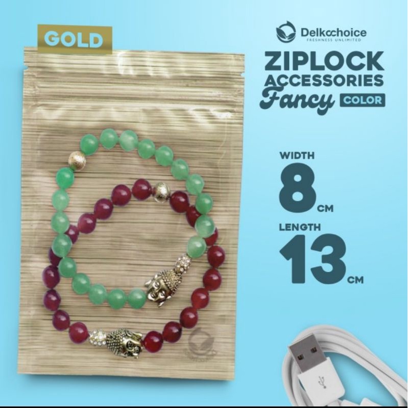 KEMASAN SACHET ZIPLOCK PLASTIK SASET KOMBINASI FOIL METALIZED SILVER GOLD 8x13 8CM X 13CM  DELKOCHOI