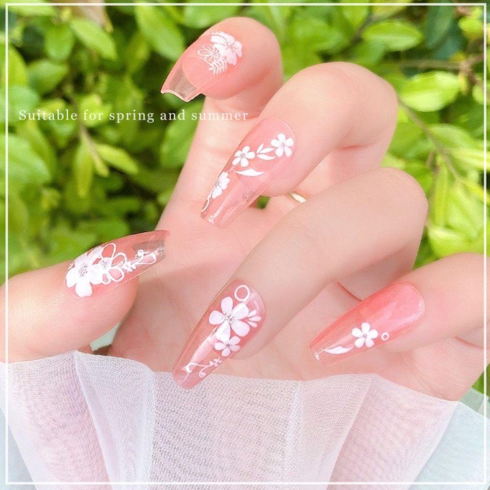 Mxbeauty Bunga Sakura Stiker Kuku Es Camelia Kaca Putih Bunga Kuku Kecantikan Hiasan Kuku Manicuring Sticker DIY Nail Art Dekorasi