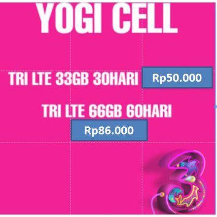 VOUCHER KUOTO TRI LTE 33GB 30HARI DAN 66GB 60HARI. MURAH