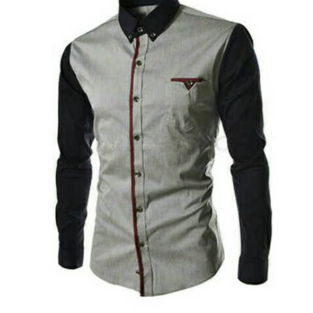 Kemeja pria silver combi
