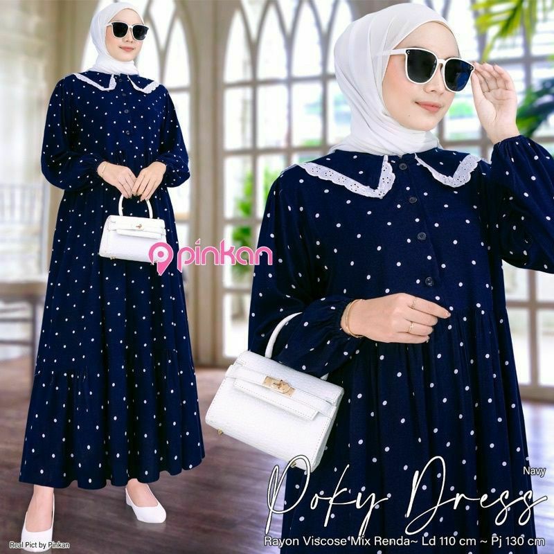 Gamis Terbaru Pocky Midi Rempel Rayon Premium Dress Wanita Polos Lengan Panjang Baju Wanita Busui Bigsize LD 110 cm