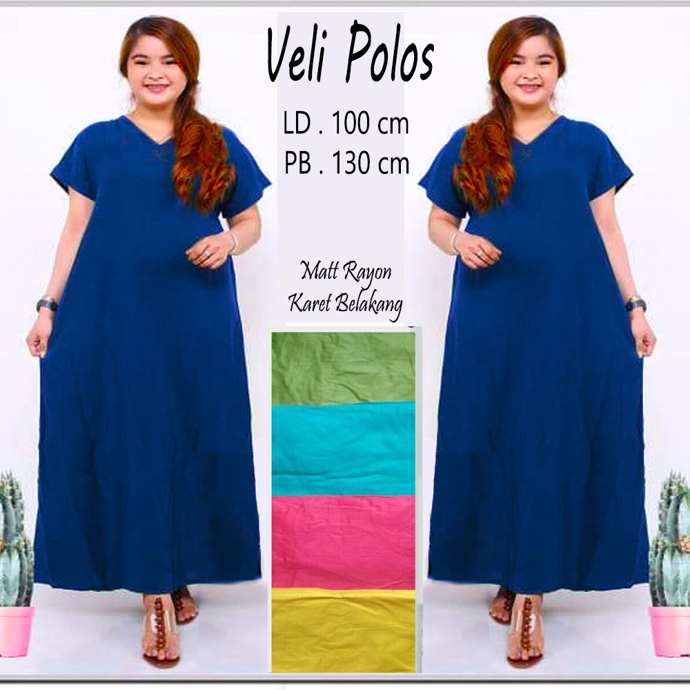 VELI POLOS DASTER PANJANG LONG VELLY DRESS GAUN CANTIK RAYON SANTUNG SOLOAN HALUS ADEM BATIK