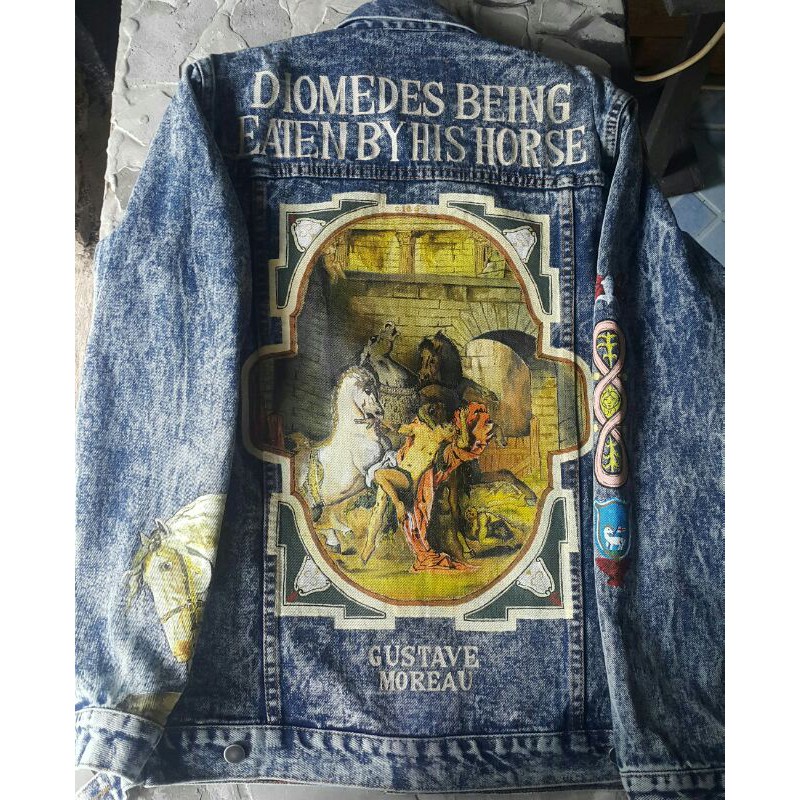 

Jasa Lukis "MOCHIRON" Custom Denim Jacket Diomedes Being Eaten by His Horse Renaissance(HANDPAINTED) SS/21