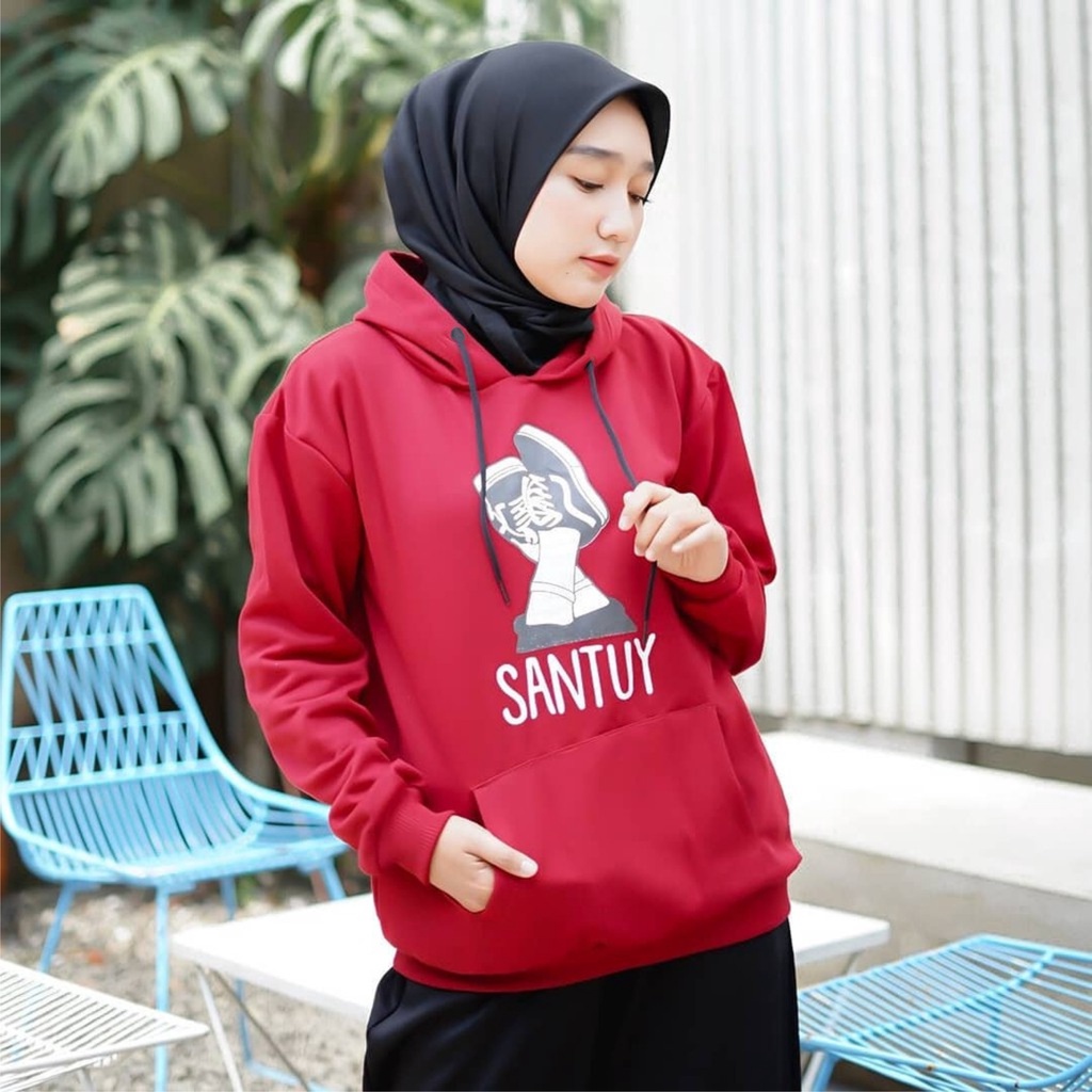 Sweater Hoodie Wanita Kantong Depan Sepatu SANTUY Ukuran M-L-XL-XXL Bisa Bayar Ditempat COD