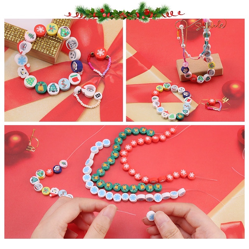 30 Pcs Natal Bertema Polimer Clay Beads Pohon Natal Kepingan Salju Longgar Spacer Manik-manik untuk Perhiasan DIY Gelang Kalung Membuat