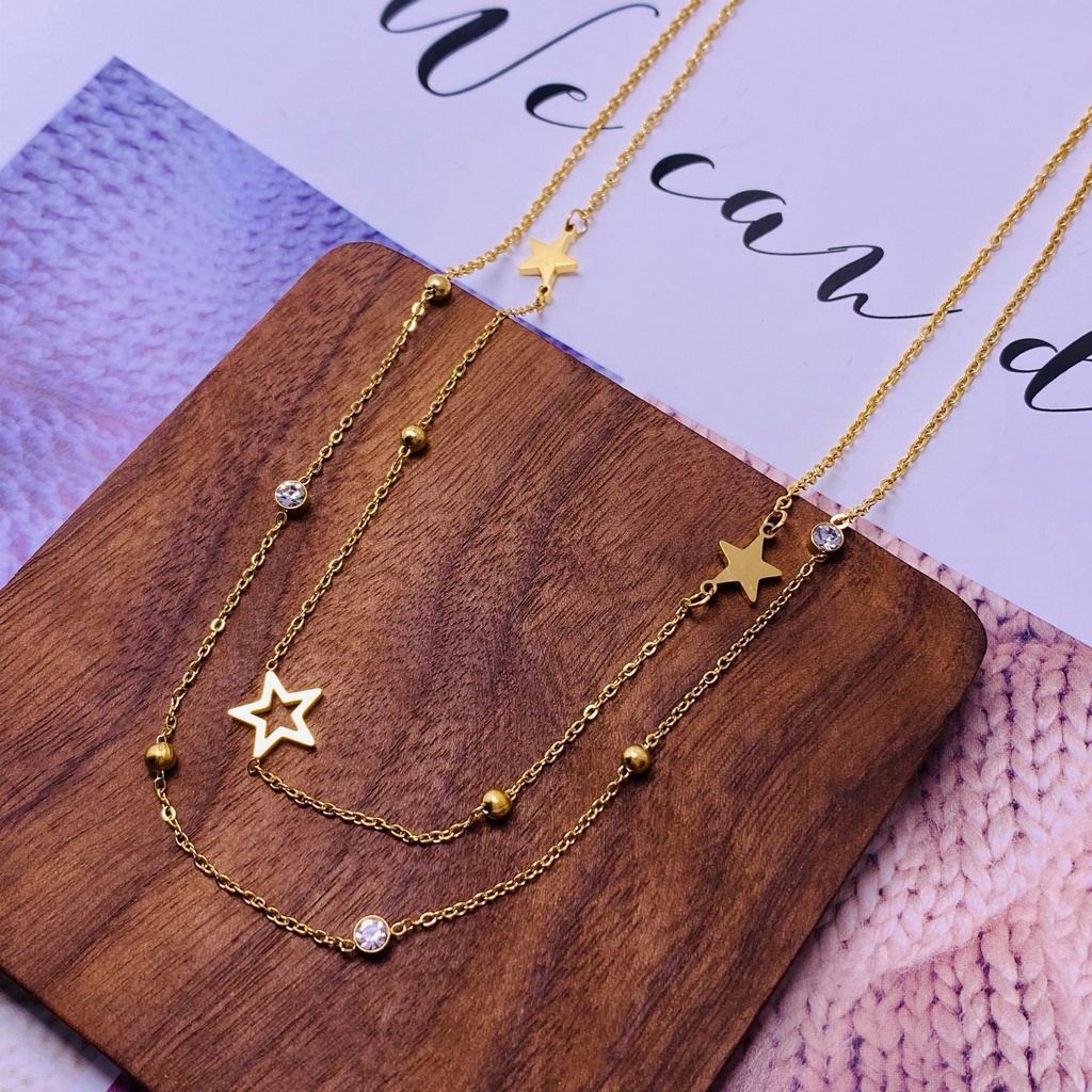 Kalung titanium dua layer star nori bentol Anti karat korea fashion - ercassia