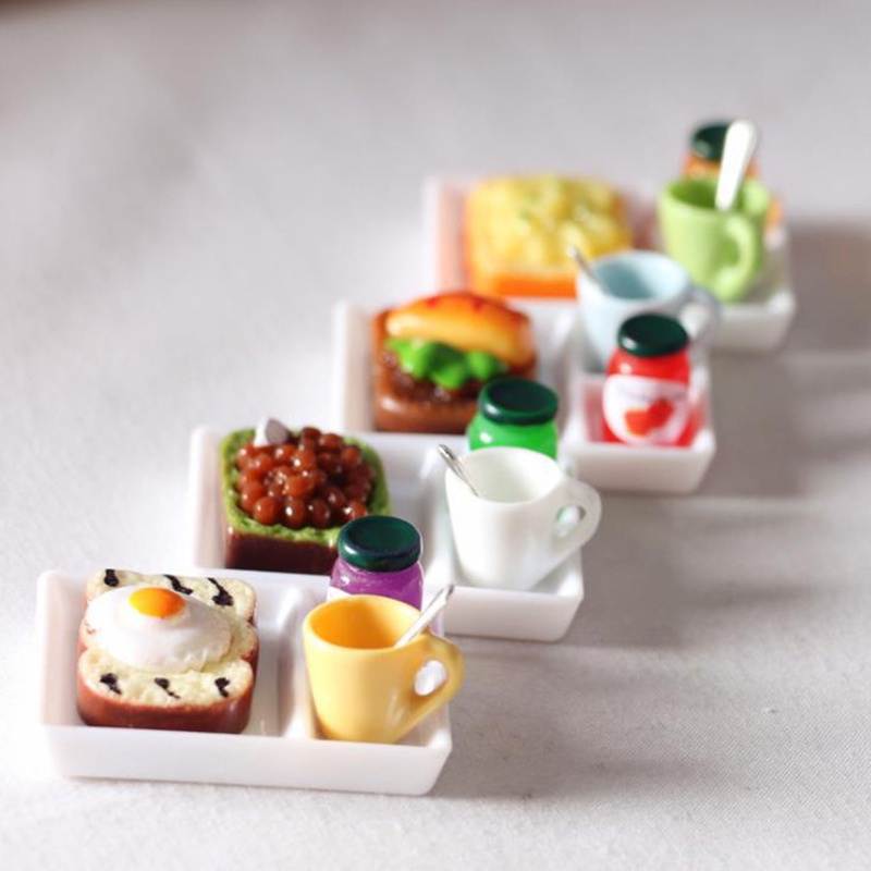 5pcs / set Miniatur Cangkir + Piring + Sendok Selai Untuk Aksesoris Dapur Rumah Boneka