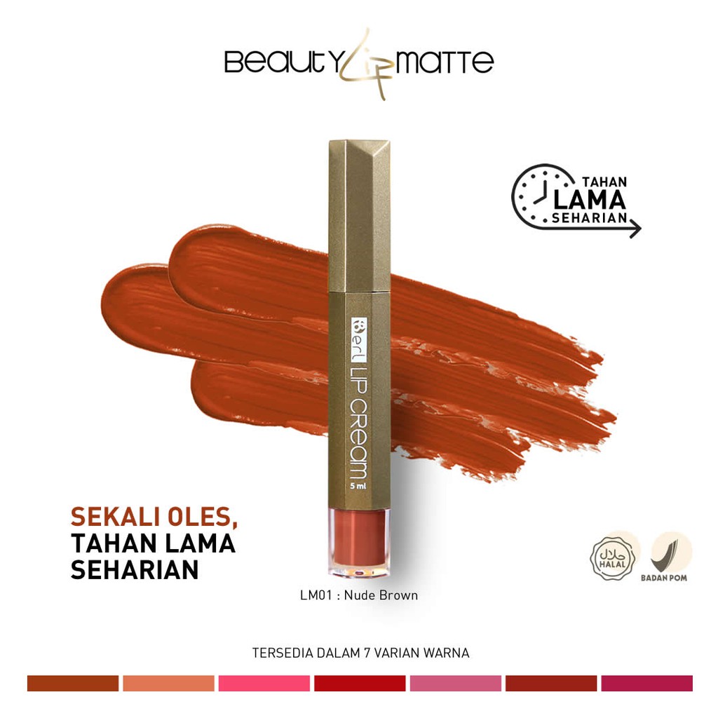 Lip Cream Matte Nude Brown - Warna Lembut Tahan Lama 12 Jam