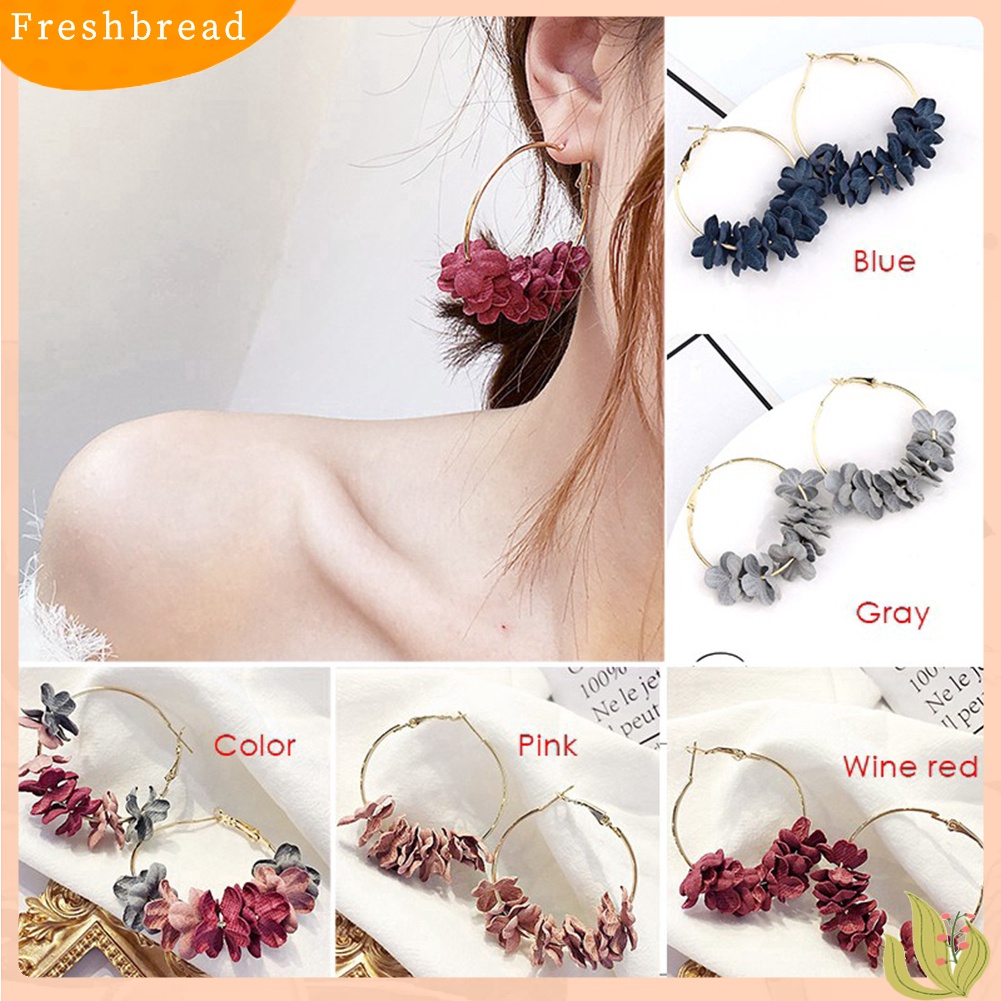 Fresh| Anting Bulat Wanita Lapis Metal Hias Bunga Kering Untuk Pesta / Hadiah