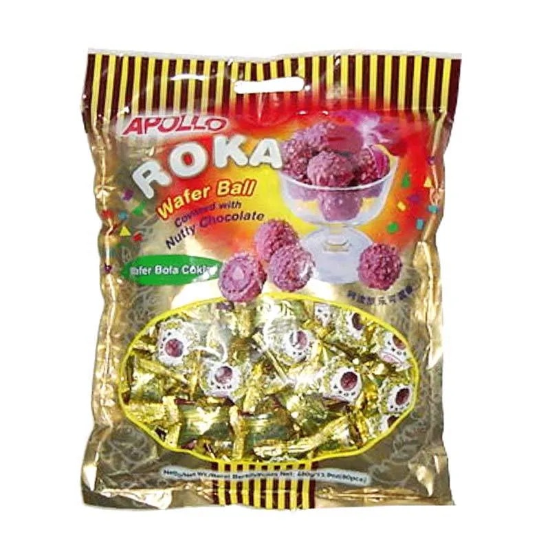 APOLLO ROKA WAFER BALL CHOCOLATE 420gr isi 70 pcs | BOLA WAFER COKLAT