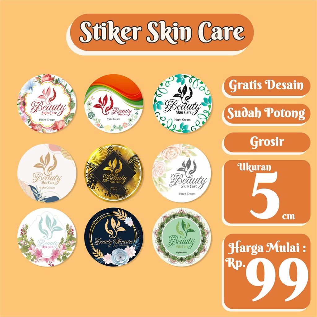 Sticker Label Kemasan Skincare ukuran 5 cm Murah Grosir Gratis Desain