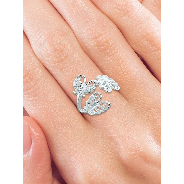 Cincin Sterling Silver 925 Model Tiga Kupu-Kupu Adjustable Untuk Wanita