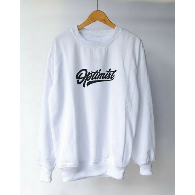 Crewneck Sweater Oblong Optimis Putih Terbaru Original Unisex Pria dan Wanita