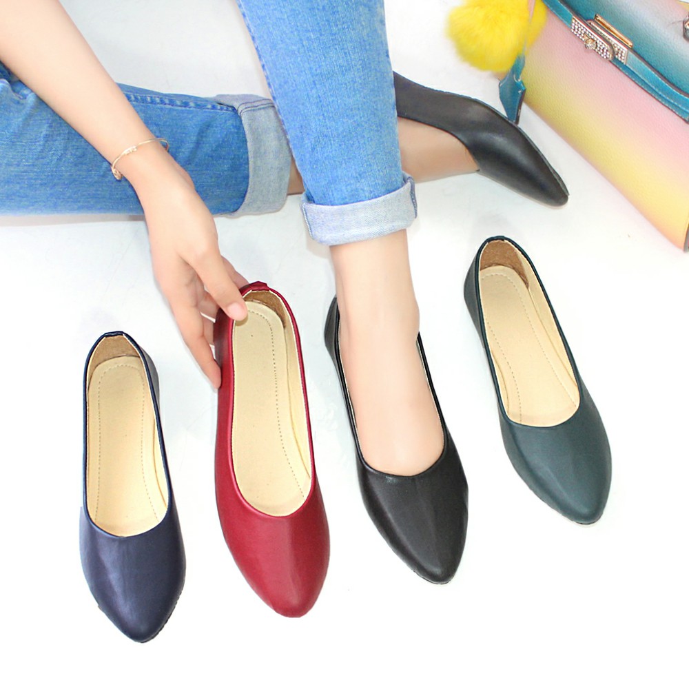 Flatshoes Wanita Import Transparan Modern Lentur Hak Tahu Ujung Bulat J1N4 Putih Remaja Impor Vintag