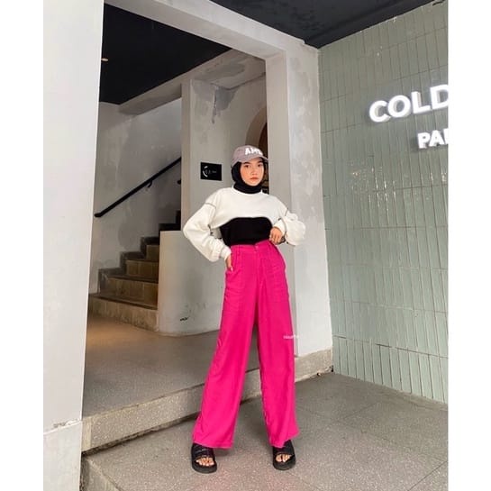 Tq88indonesia Fashion Celana Kulot Wanita  Highwaist Yora Kancing / Celana Panjang Longar Wanita Terbaru / Ootd