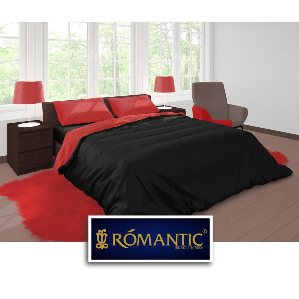 Two Tone Bedcover ROMANTIC Merah x Hitam aesthetic Bandung