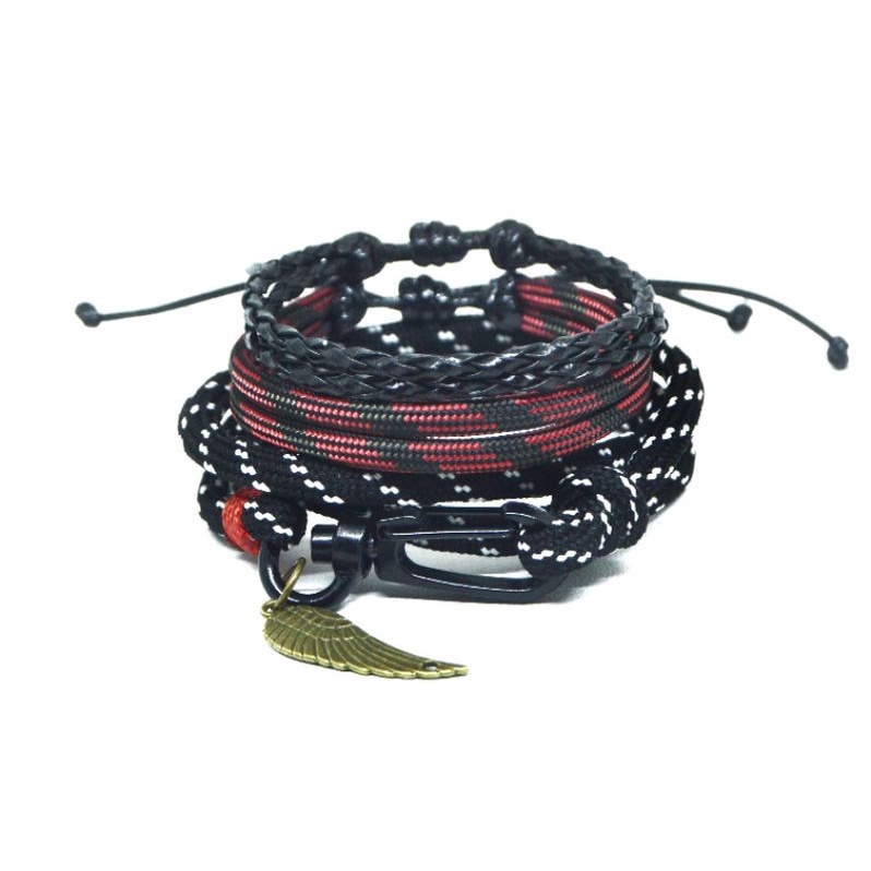 Gelang Pria Wanita Keren Paracord Paket Set Kulit Warna Hitam Putih Camo