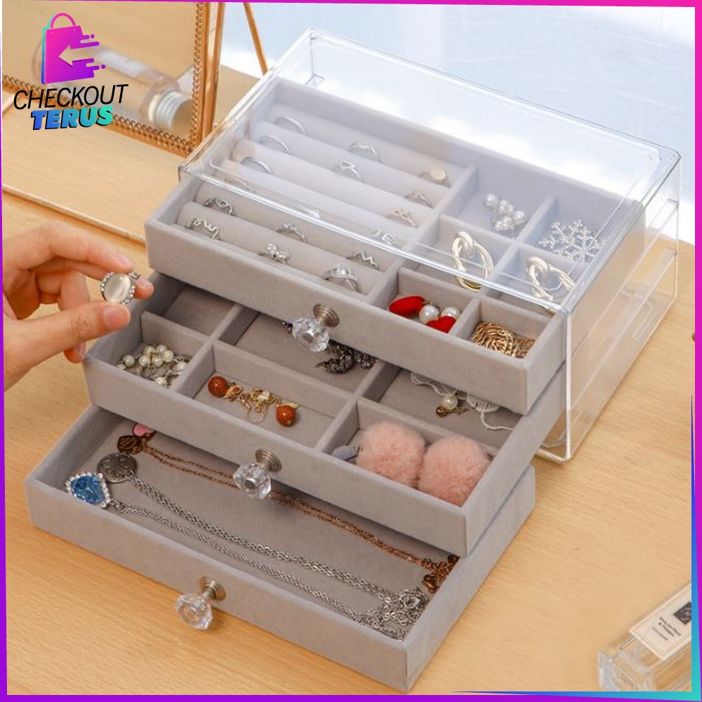 CT K21 Rak Perhiasan dengan 3 Laci Serbaguna Kotak Penyimpanan Kalung Cincin dan Gelang Jewelry Box Organizer