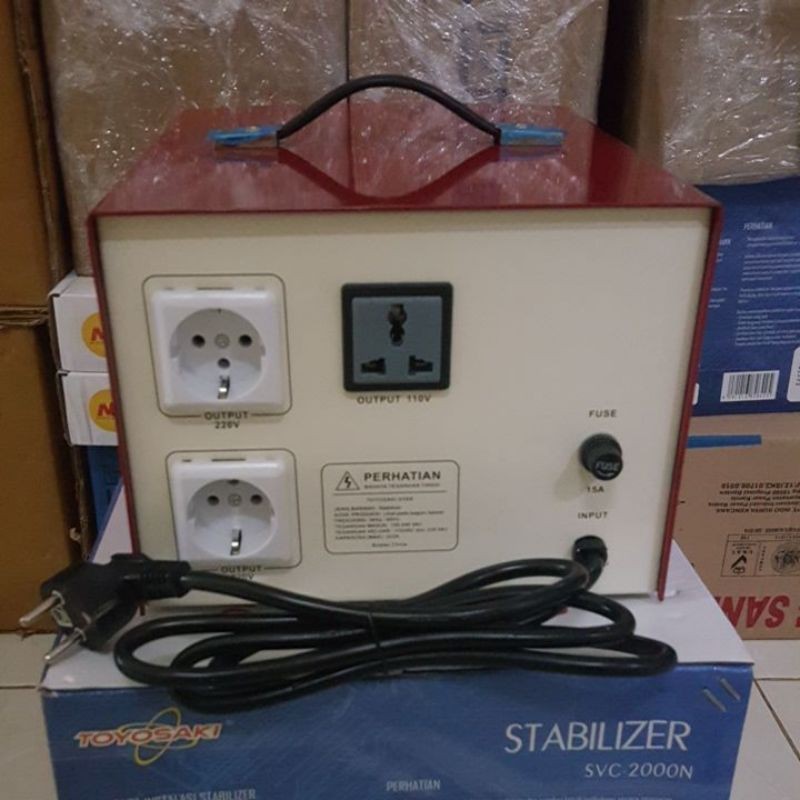 Stabilizer TOYOSAKI Kapasitas 2000Watt Model SVC-2000N BEST Quality + Rangkaian Kabel