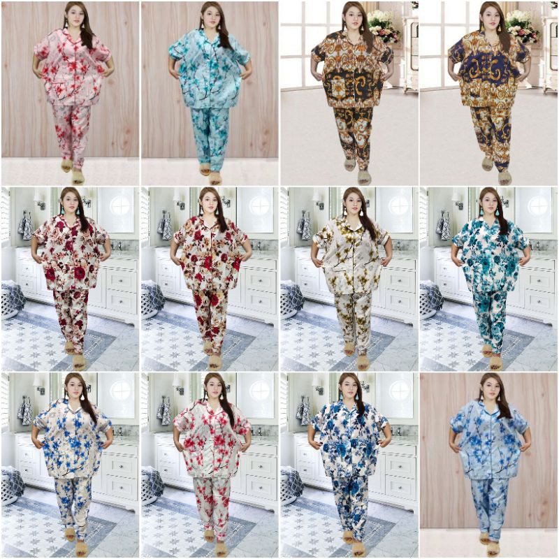 ISANNY PIYAMA SET SIZE XXL MONSTERA/BUNGA SAKURA/BUNGA PEONY READY