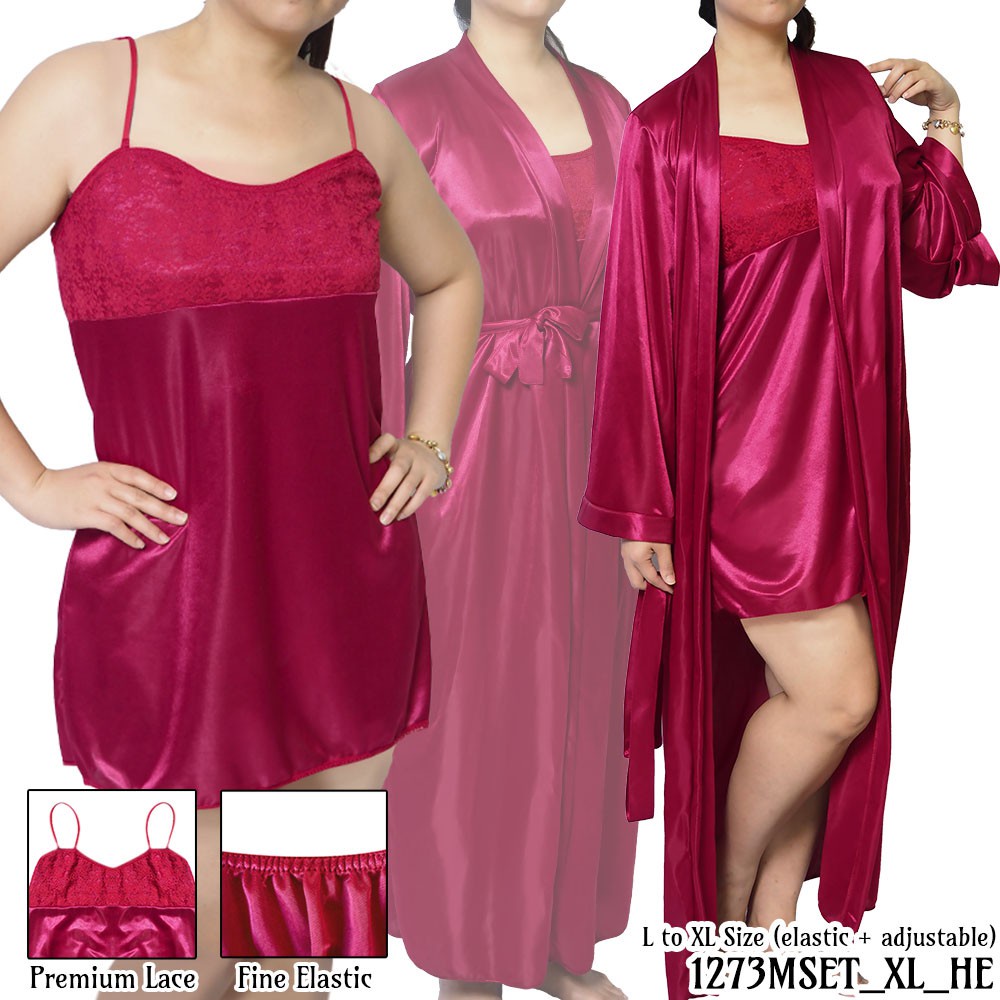kimono set baju tidur satin MSET_XL maroon XL jumbo