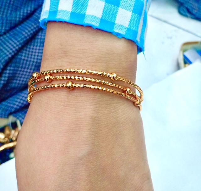 Gelang kromcong pentol yaxiya xuping lapis emas gelang wanita set3-2