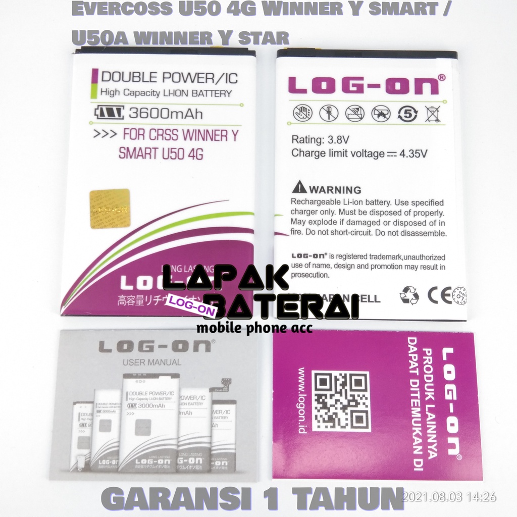 BATERAI EVERCOSS WINNER Y SMART U50 / U50A - LOG ON DOUBLE POWER BATTERY BATRE