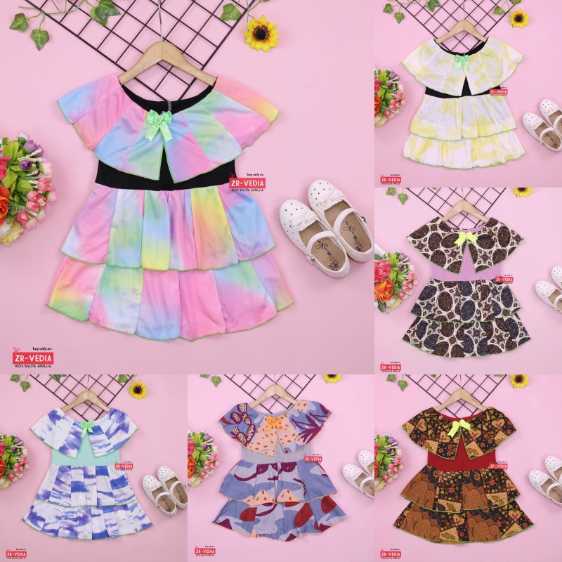 Dress Arumi size 1-2 Tahun /  Baju Kensi Cewek Katun Adem Dres Cape Gaun Pesta Anak Perempuan Murah