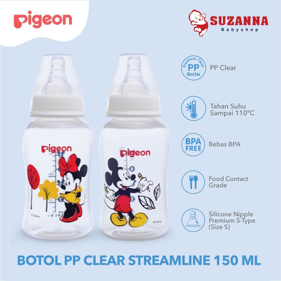 PIGEON BOTOL PP CLEAR STREAMLINE MICKEY&amp;MINNIE