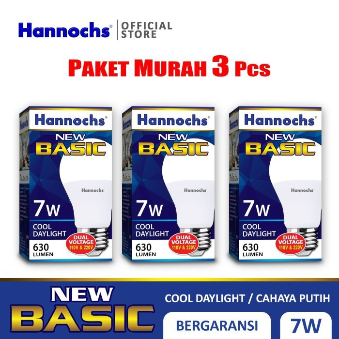 Hannochs - Lampu LED New Basic - 7 watt - Cahaya Putih (Paket 3 PCS)