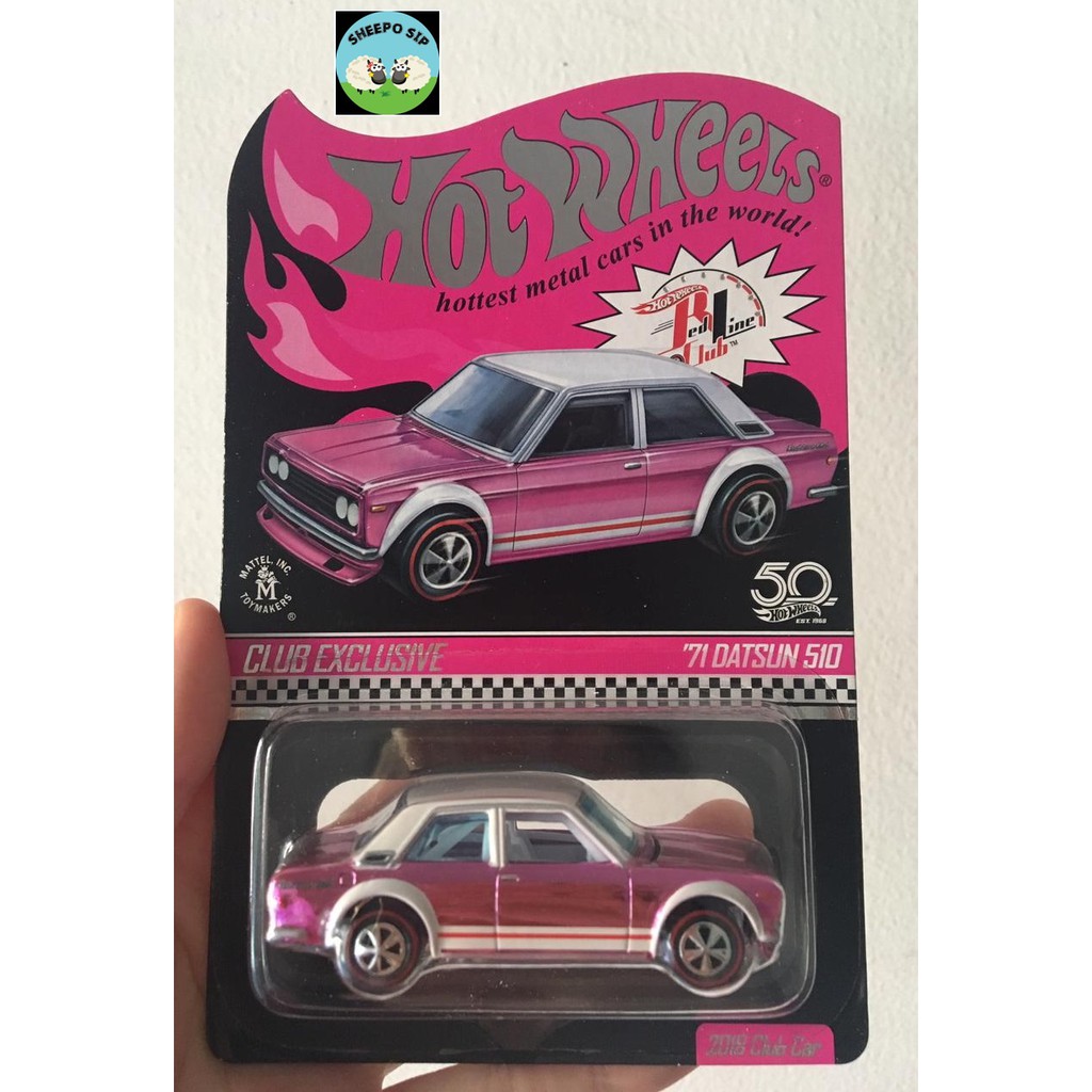 HOT WHEELS CLUB EXCLUSIVE HOT WHEELS 71 DATSUN 510 BLUEBIRD RED LINE CLUB PINK HOT WHEELS PREMIUM