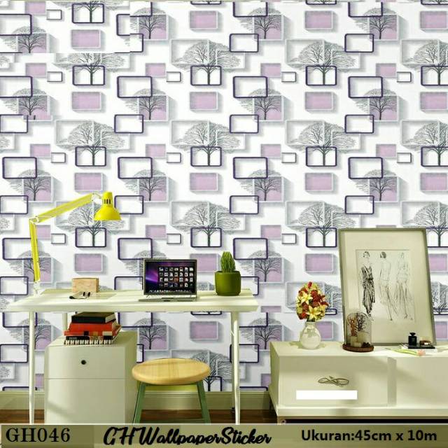 WALLPAPER DINDING 3D SQUARE UNGU | Wallpaper Sticker Dinding 45cm x 10m